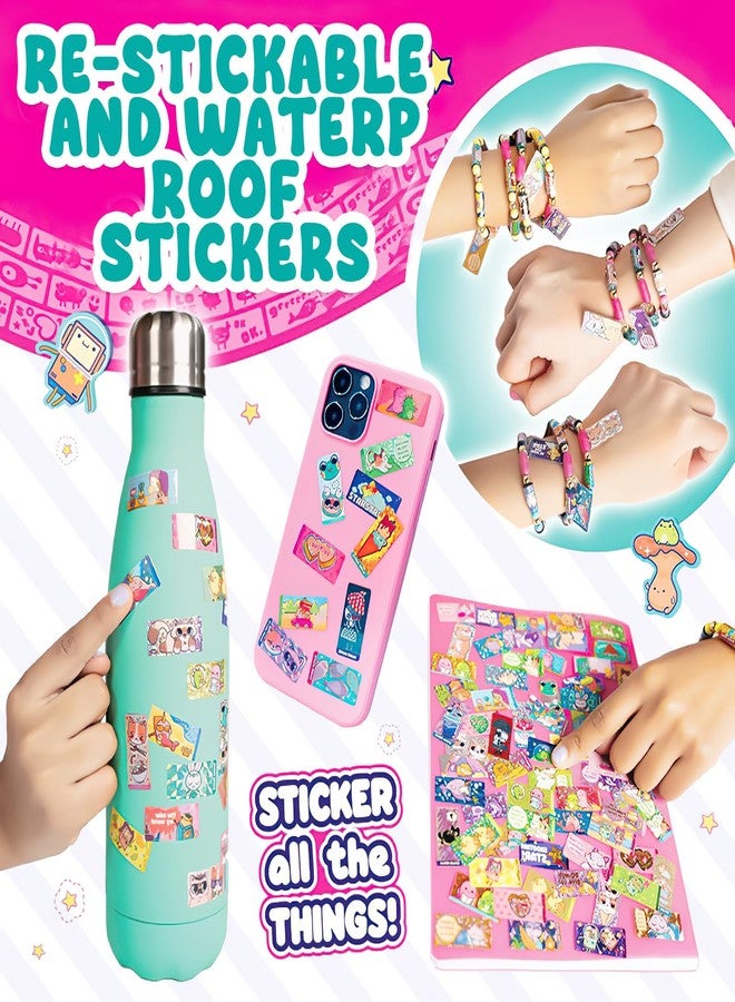 Flavizo DIY Sticker Rolls Bracelet & Band Kit for Kids Girls - 160 Pcs Reusable Cartoon Stickers, Spacer Beads, 16 Bracelet Rolls - Creative Craft & Gift Set, Multicolor - Image 5